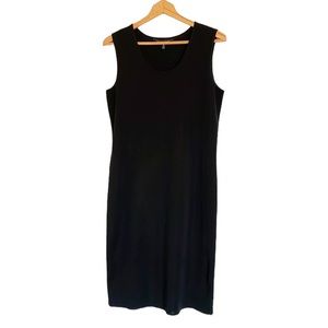 MING WANG classic sleeveless black knit sheath midi dress size M